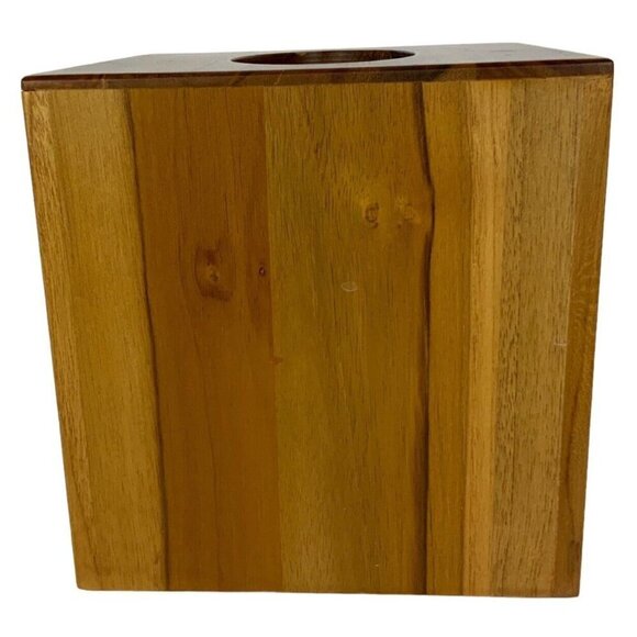 Natural Wood Tissue Box Cover Brown Beige Vertical Bath Decor Indonesia - Picture 5 of 8
